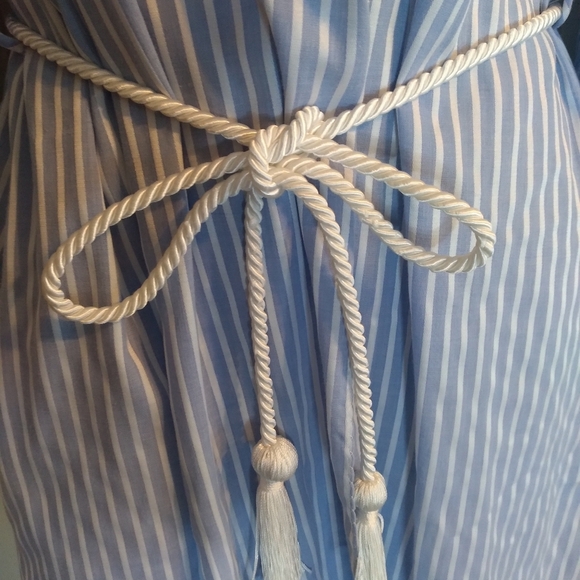 Alice Maloof robe Blue White Stripes Rope belt Sz L - Picture 5 of 11